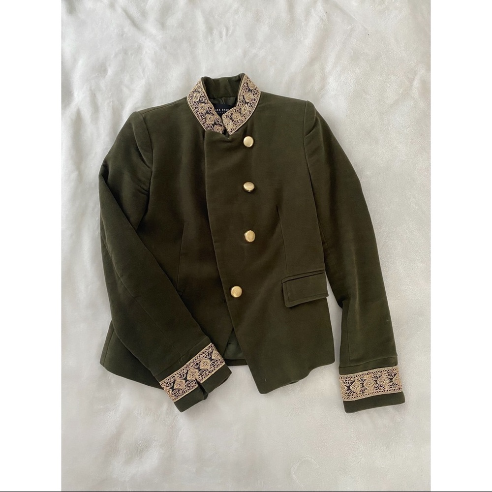 ZARA Dark Green & Gold Suede Military Jacket